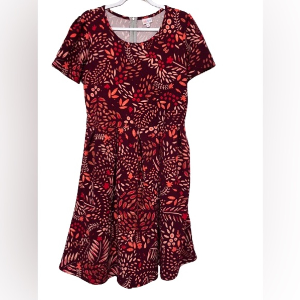 LuLaRoe maroon Amelia Dress with silver back zipper and hidden pockets